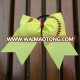 Custom Large Neon Yellow Softball Cheer Hair Bows with Red Glitter holder